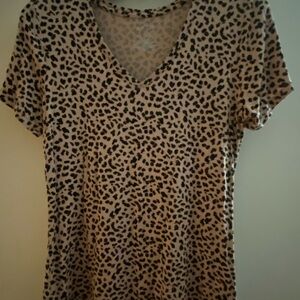 Apt. 9 Black and Tan Animal Print V-Neck Tee